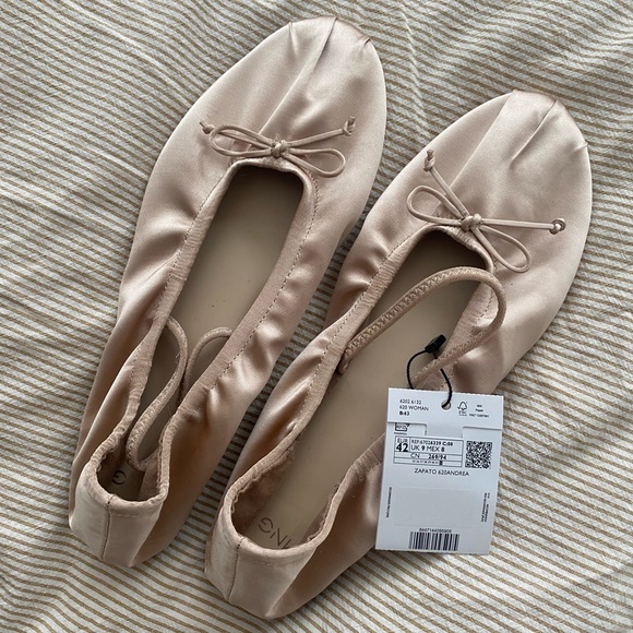 Mango Pink Tan Satin Ballet Flats - Picture 1 of 7